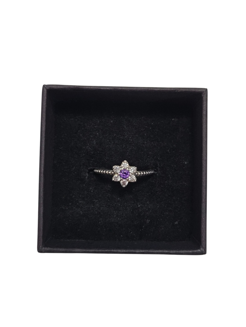 Pandora Retired Amethyst Flower Ring Sterling Silver Size 48
